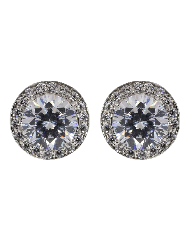 Drop Earrings with Embossed Patterns -Cubic Zirconia Round Pave Earrings