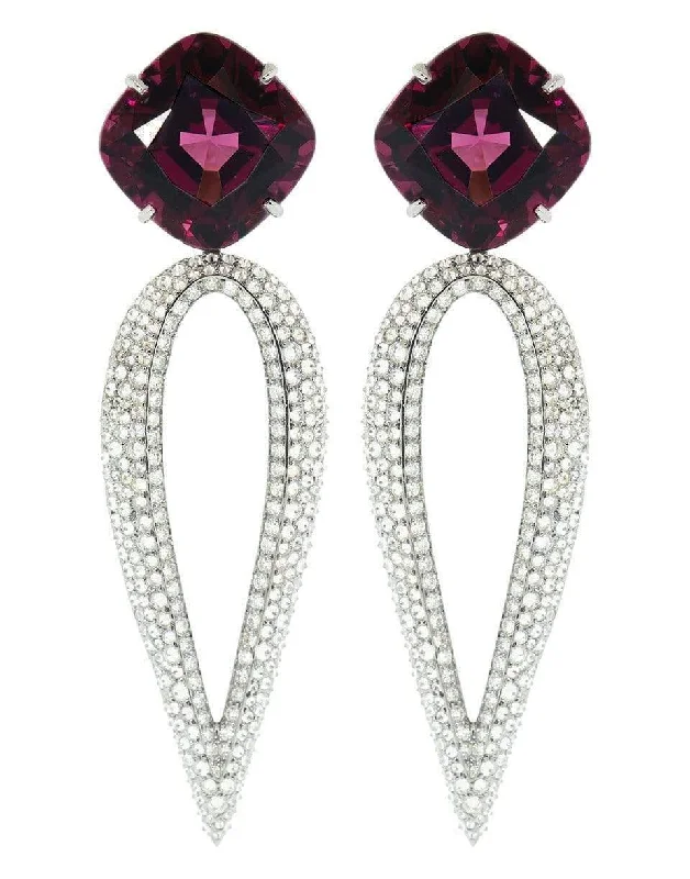 Adjustable Drop Earrings for Custom Fit -Rhodolite Garnet and Diamond Drop Earrings