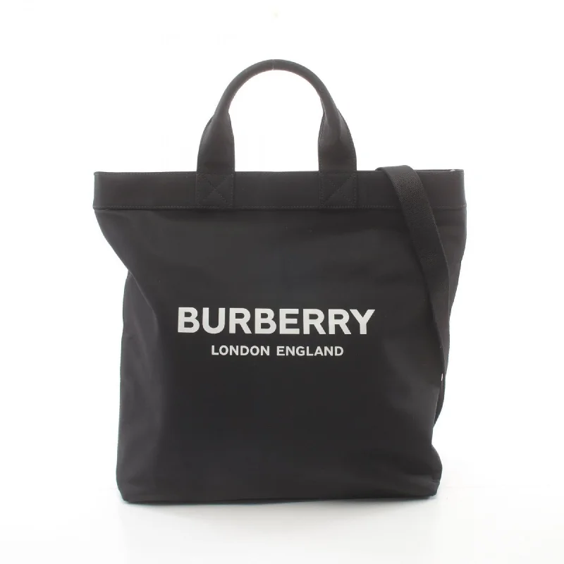 Handle bags with woven fabric for texture -Burberry  Nylon Leather Tote Bag (Pre-Owned)