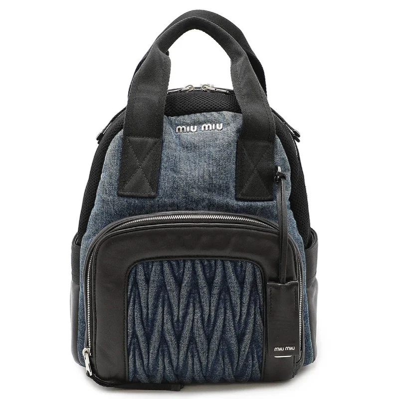 Handle bags with vegan suede for softness -Miu Miu  blue blue Leather Backpack (Pre-Owned)