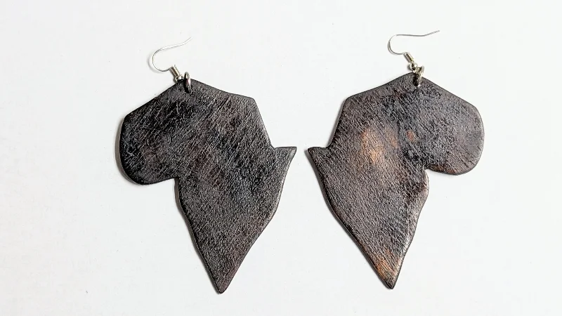 Drop Earrings for Engagement Party -Afrifa Wooden Coffee-Brown Map of Africa Earrings by Dupsie's-DPJMOAGE12