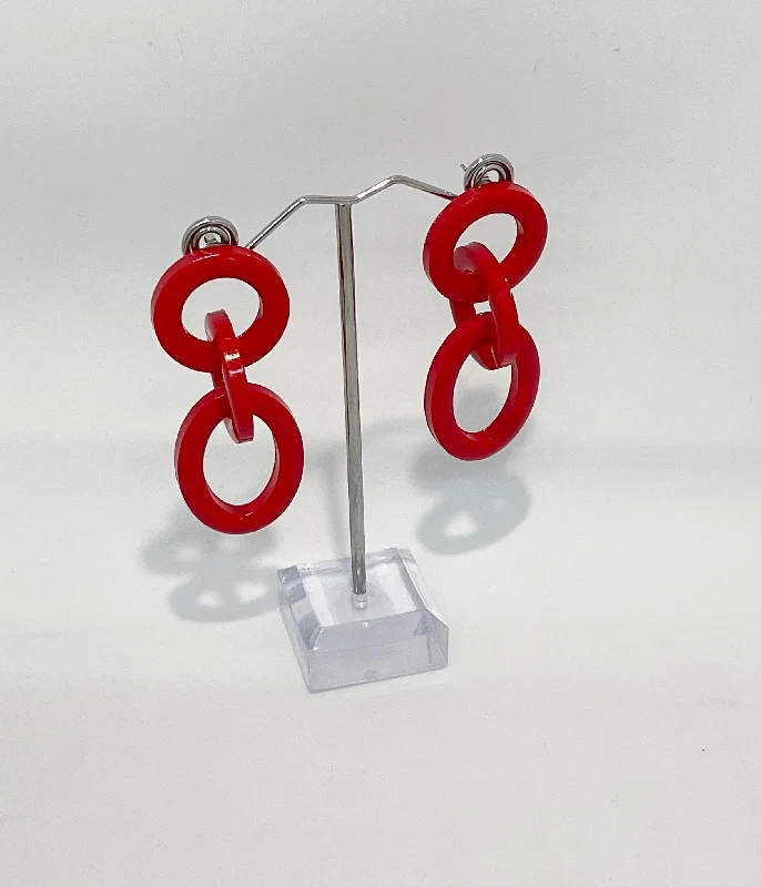 Drop Earrings with Infinity Symbols -Loveable Link Earrings Red