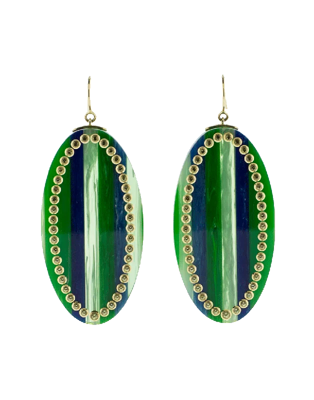 Drop Earrings with Hammered Finish -Green And Blue Bakelite Earrings