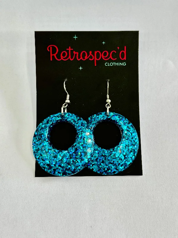 Drop Earrings with Wave Designs -Diva Discs Turquoise Glitter Earrings