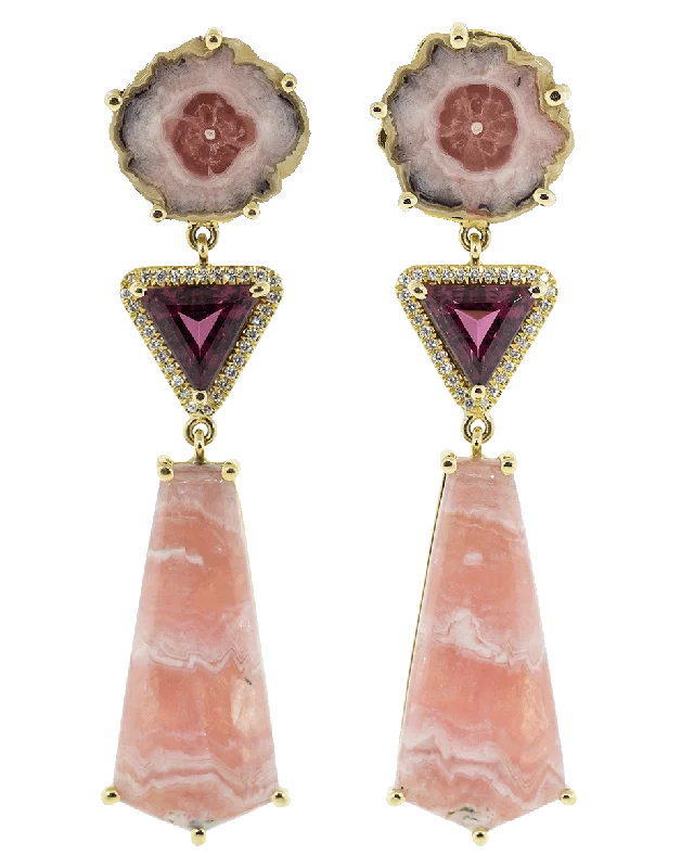 Indian Drop Earrings with Intricacy -Pink Three Drop Earrings