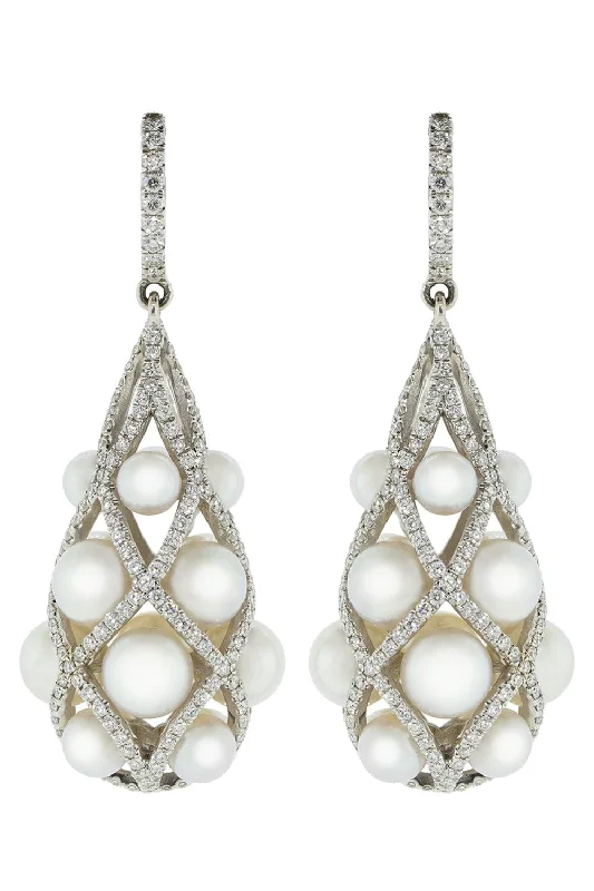 Drop Earrings for Wellness Routine -Akoya Pearl and Diamond Earrings