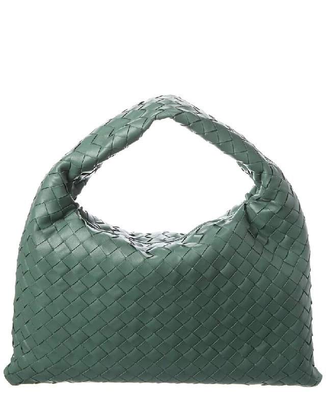 Handle bags with striped canvas for beach -Bottega Veneta Hop Small Intrecciato Leather Hobo Bag