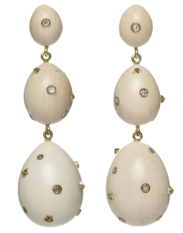 Leverback Drop Earrings for Comfort -Mammoth Tusk Diamond Egg Earrings