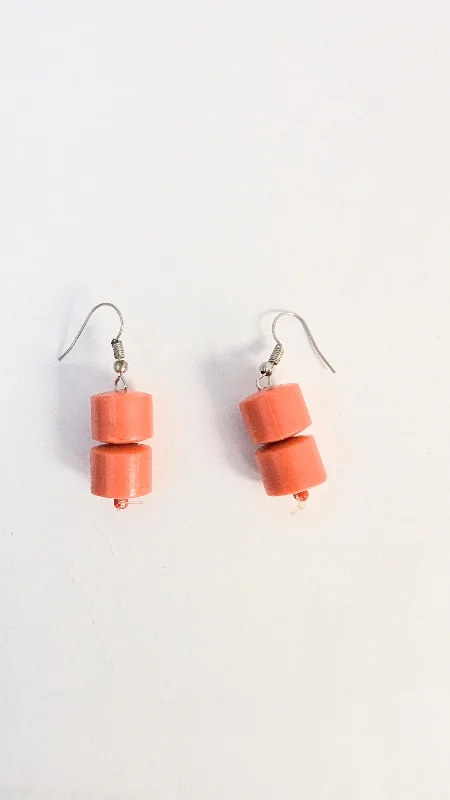 Crystal Drop Earrings for Sparkle -Dupsie's Majira Coral-Red African Bead Earrings DPJABE50