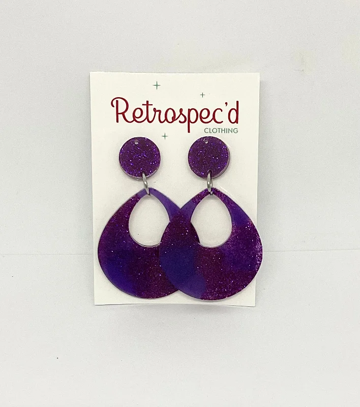 Leverback Drop Earrings for Comfort -Good Vibes Purple Glitter  Earrings