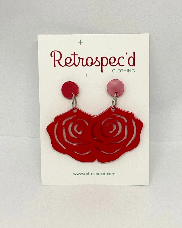 Pearl Drop Earrings for Elegance -Rose Petal  Red   Earrings