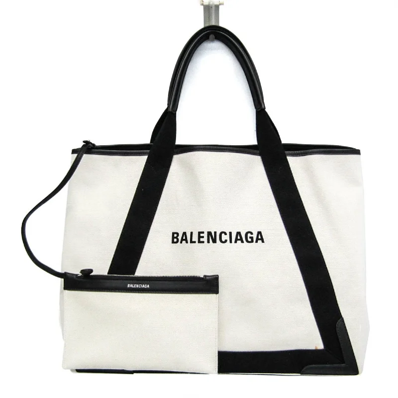 Handle bags with chevron designs for trend -Balenciaga  Off- Canvas Leather Handbag Tote Bag (Pre-Owned)