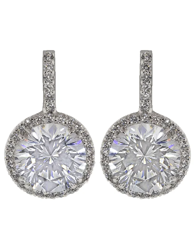 Drop Earrings with Polished Shine -Pave Solitaire Drop Earrings