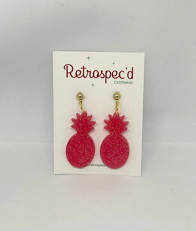 Diamond Drop Earrings for Luxury -Pineapple Coral Pink Glitter Earrings