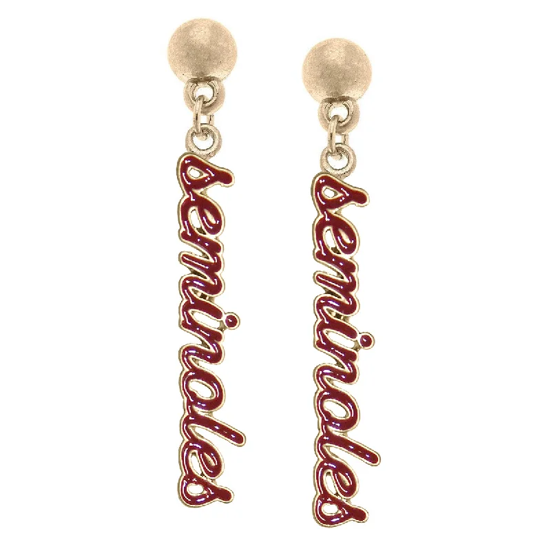 Drop Earrings for Gym Workout -Canvas Seminoles Enamel Script Drop Earrings