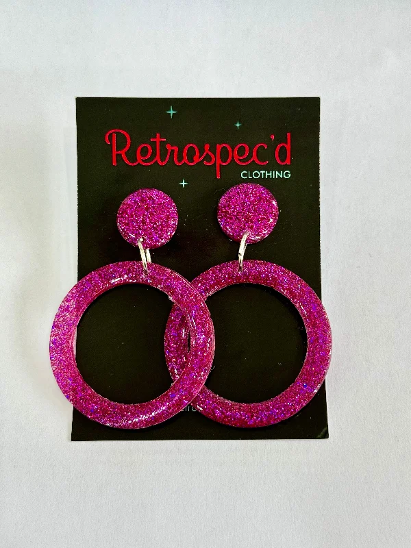 Drop Earrings with Star Motifs -Lou Lou Magenta Glitter Hoop Earrings