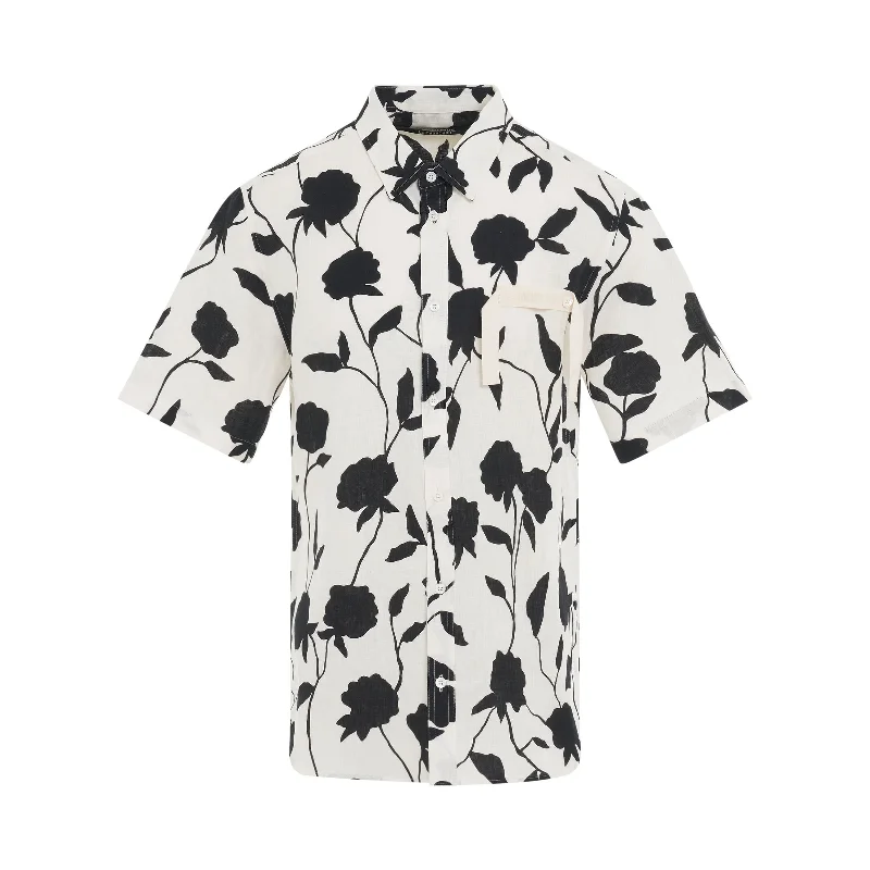 Lightweight sling backpack for one-shoulder ease -Melo Short Sleeve Black Roses Printed Shirt in White