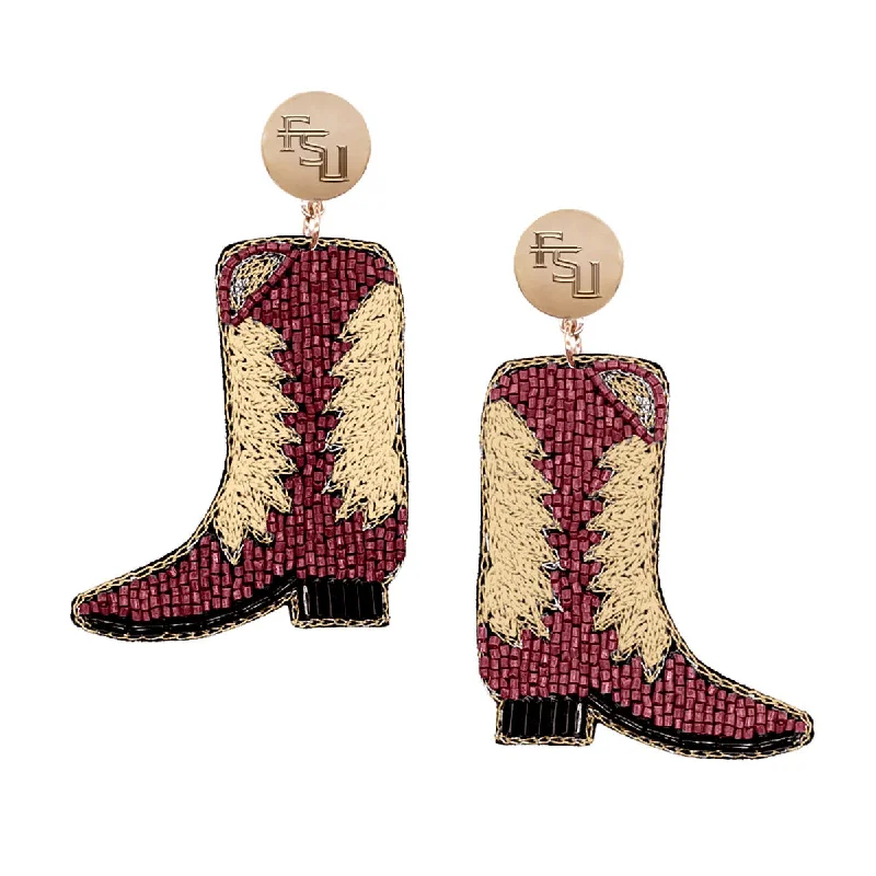 Drop Earrings for Office Wear -Emerson Street Stacked FSU Charm Beaded Cowboy Boot Earrings