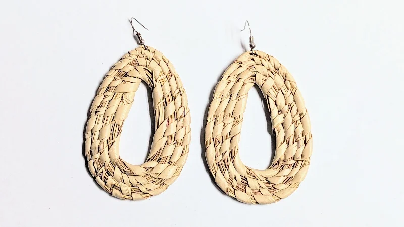 Drop Earrings for Graduation Day -Odda Tan Egg-shaped African Raffia Palm hook Earrings-DPJTARESE2