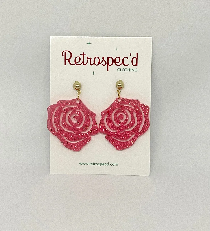 Drop Earrings for Concert Look -Rose Petal Coral Glitter Earrings