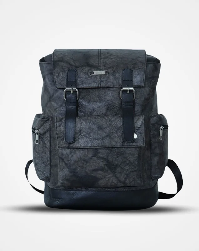 Sports gym backpack with shoe storage compartment -Barcelona The Grunge Grey Leather Travel Backpack