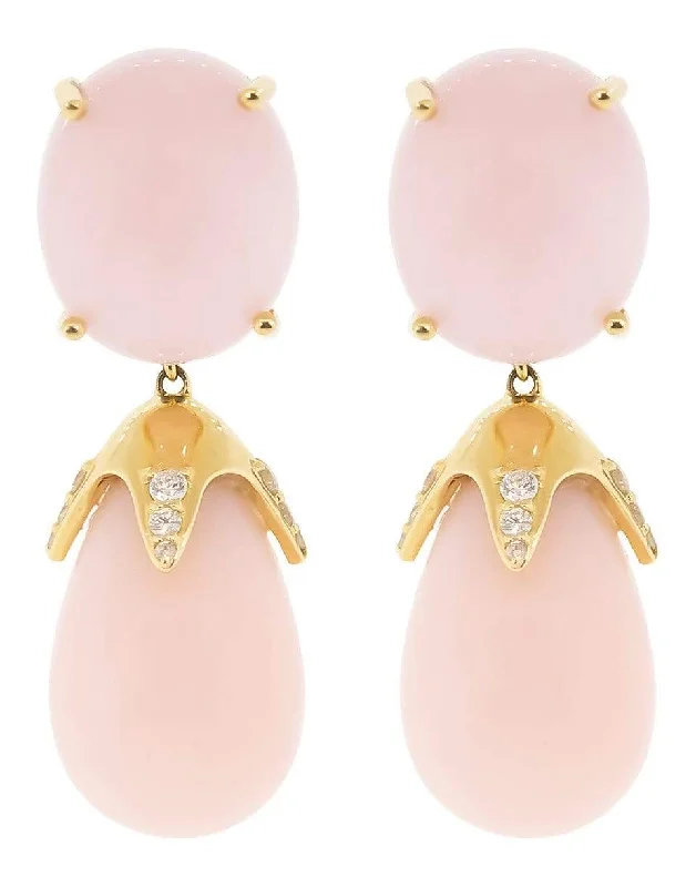 Drop Earrings for Casual Outfit -Pink Peruvian Opal and Diamond Drop Earrings