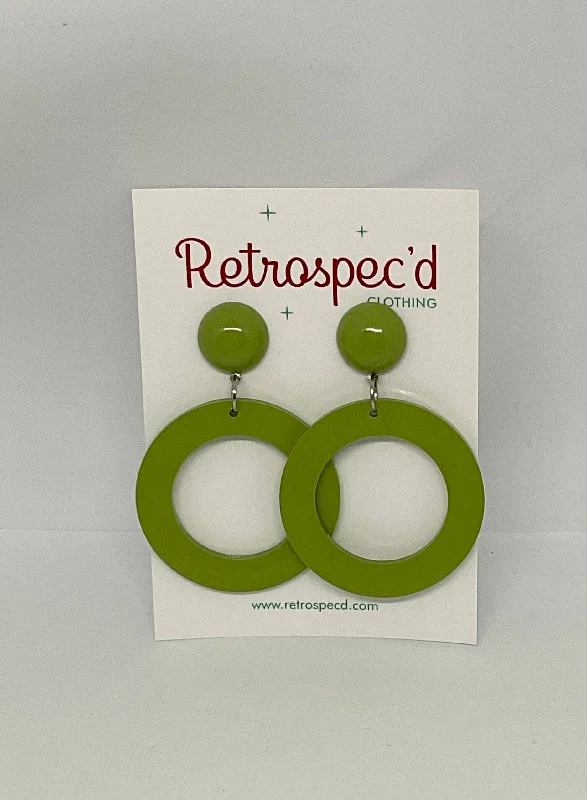 Drop Earrings with Abstract Designs -Hula Light Olive Hoop Earrings