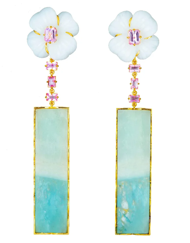 Short Drop Earrings for Subtle -White Agate and Aquamarine Drop Earrings