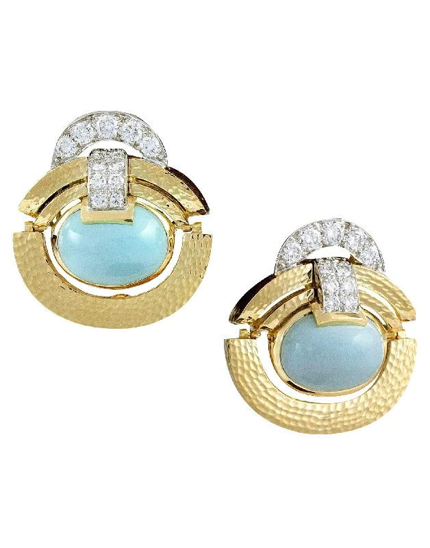 Drop Earrings for Shopping Trip -Doorknocker Turquoise and Diamond Earrings