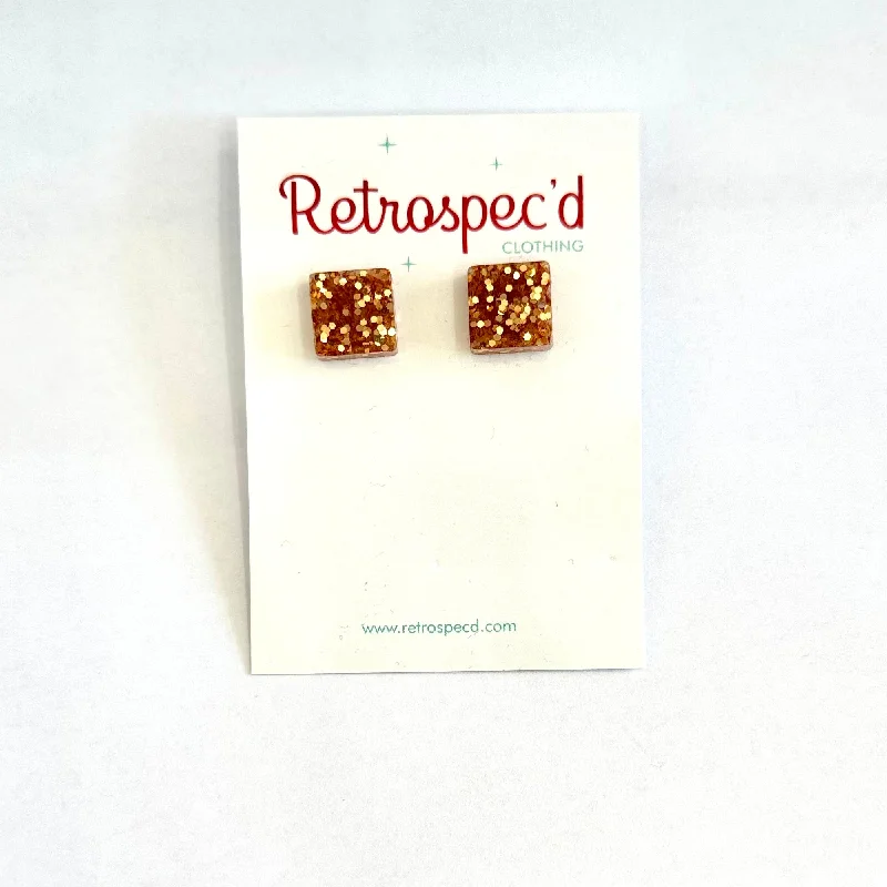 Crystal Drop Earrings for Sparkle -Square Rose Gold Glitter Stud Earrings