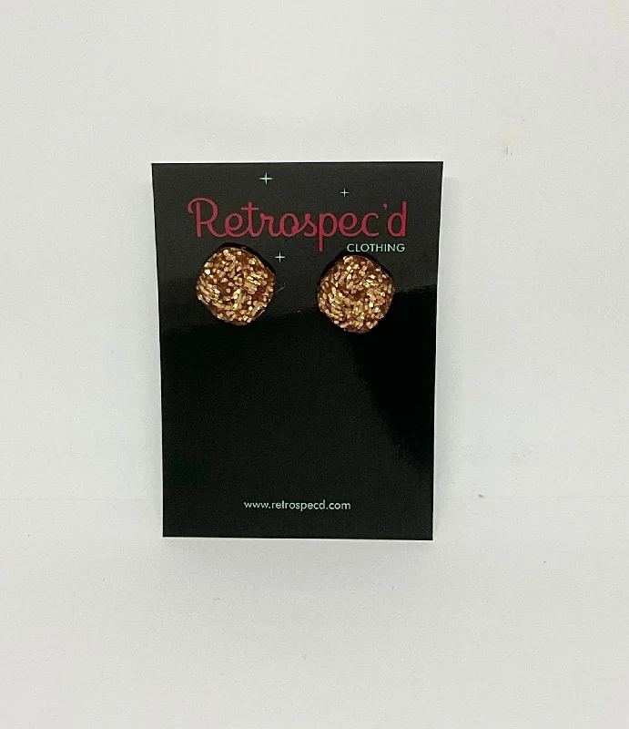 Drop Earrings with Hammered Finish -Basket Weave Rose Gold Glitter Stud Earrings