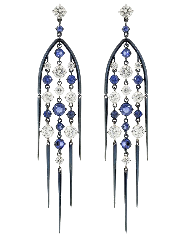 Triangular Drop Earrings for Edge -Blue Sapphire and Diamond Earrings