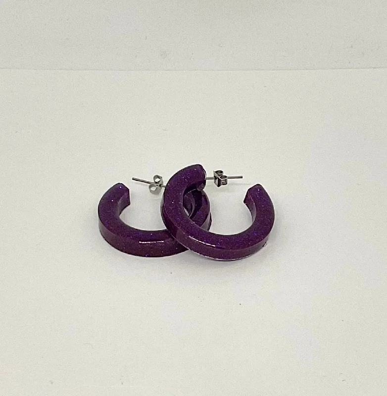 Drop Earrings with Knot Designs -Rosie small Purple Glitter Hoop Earrings