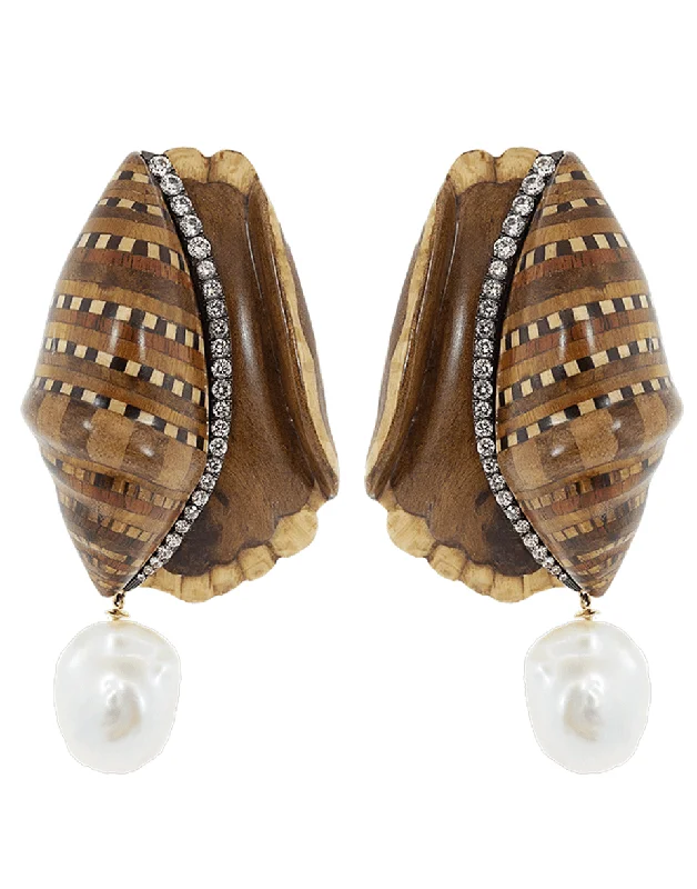 Drop Earrings with Filigree Work -Marquerty Brown Shell Earrings