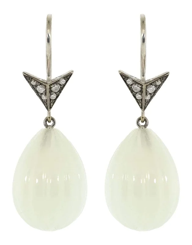 Tarnish Resistant Drop Earrings for Longevity -Moonstone Bulb and Arrow Drop Earrings