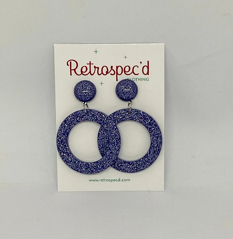 Drop Earrings for Beach Outfit -Hula  Royal Blue/Glitter Hoop Earrings