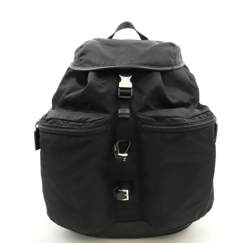 Handle bags with neutral tones for versatility -Prada   Nylon Leather Backpack (Pre-Owned)