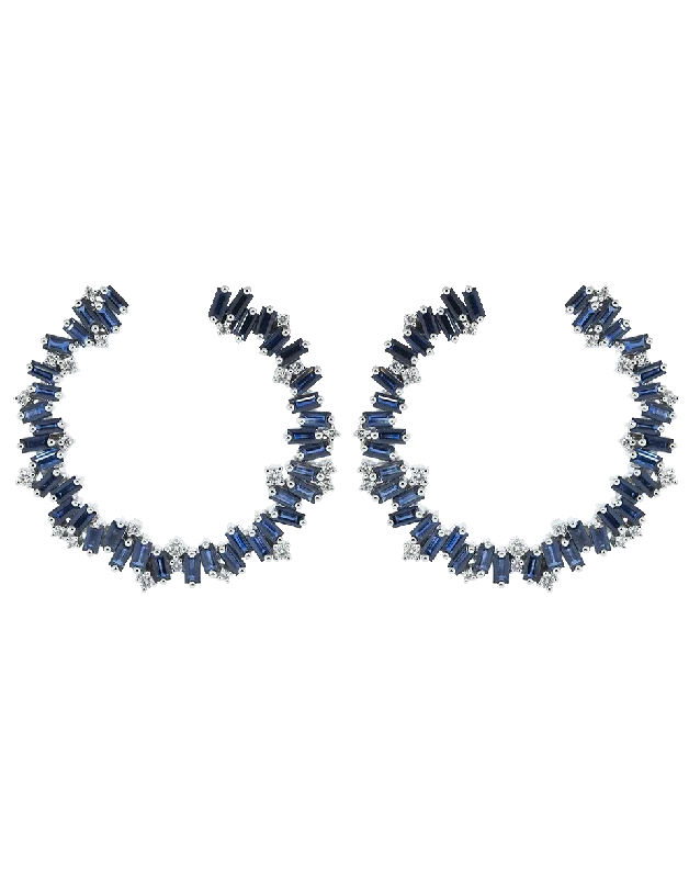 African Drop Earrings with Culture -Blue Sapphire Spiral Hoop Earrings