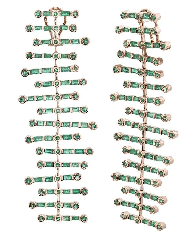 Drop Earrings with Animal Motifs -Emerald and Diamond Fishbone Drop Earrings