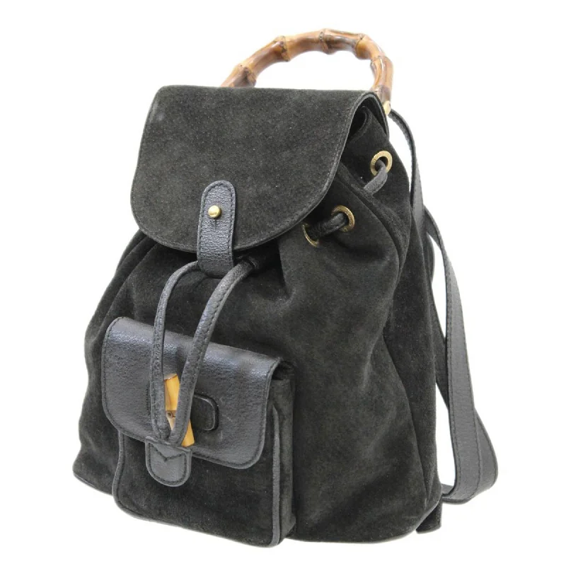 Handle bags with vintage clasps for nostalgia -Gucci Bamboo  Suede Leather Backpack (Pre-Owned)