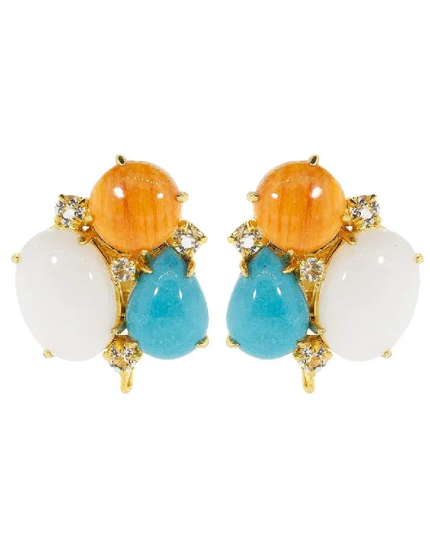 Drop Earrings with Polished Shine -White Agate Clip Earrings