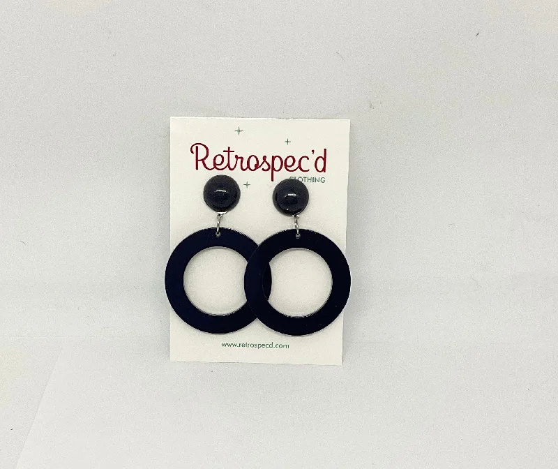 Drop Earrings for Party Look -Hula  Navy Hoop Earrings