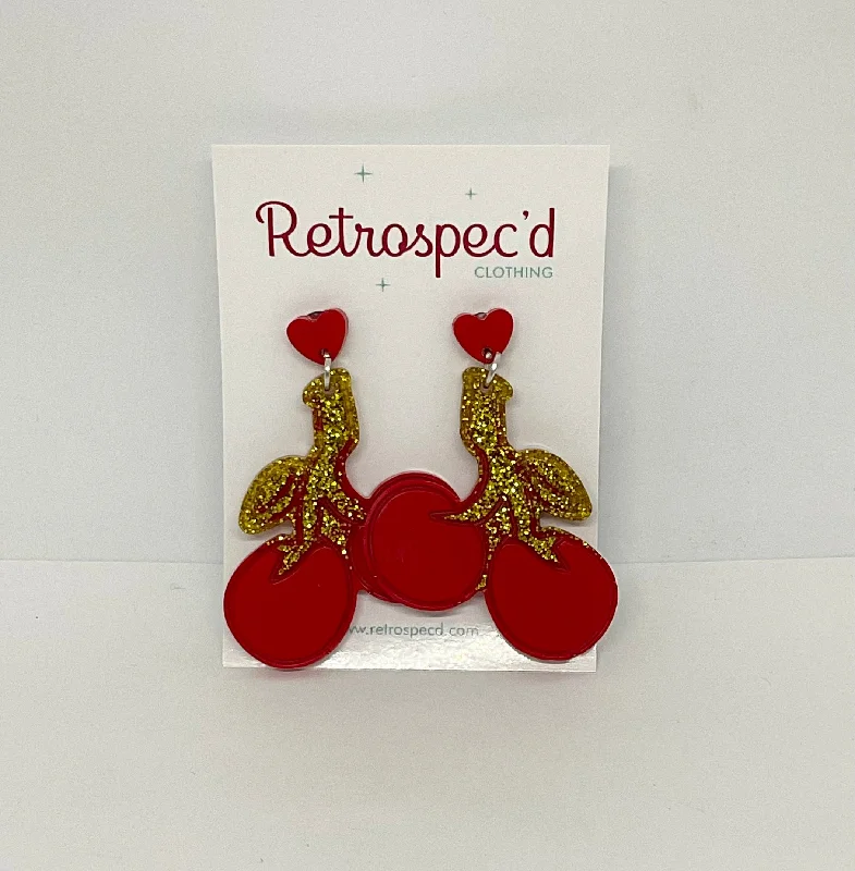 Drop Earrings with Infinity Symbols -Hearts and Cherry  Glitter 2  Earrings