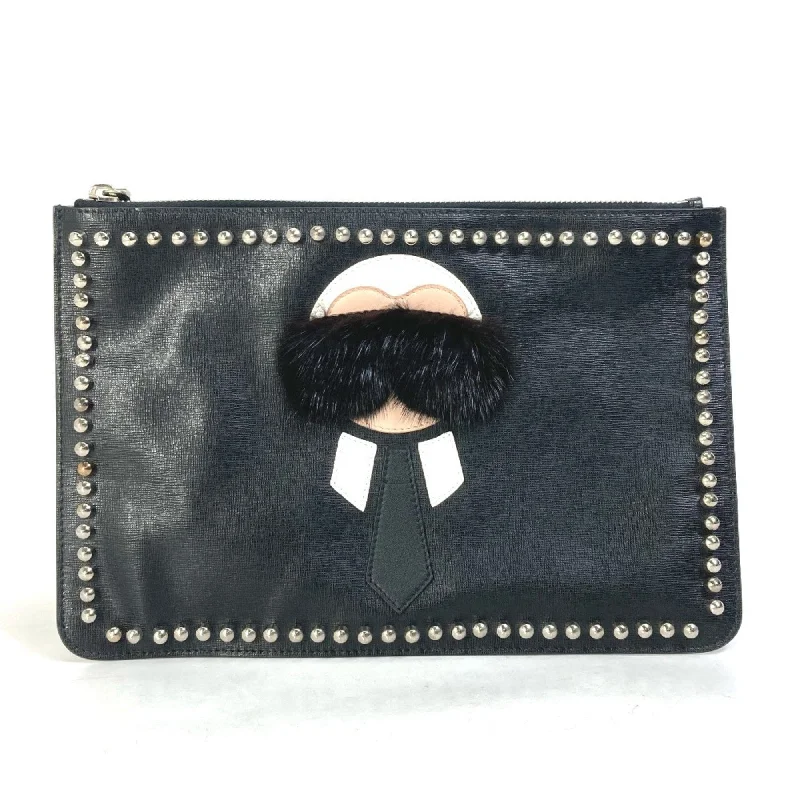 Handle bags with drawstring accents for style -Fendi   Leather Fur Clutch Bag Pouch (Pre-Owned)