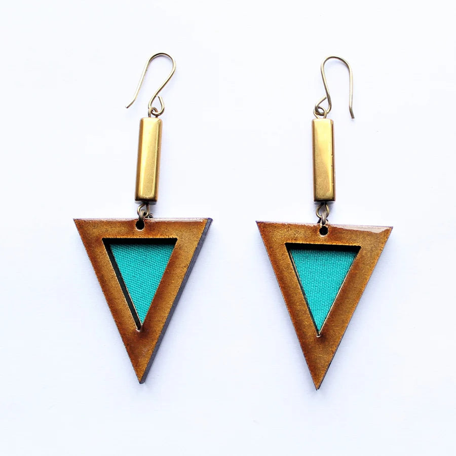 Screw Back Drop Earrings for Security -INKATURAH Arrow head African Print Earrings