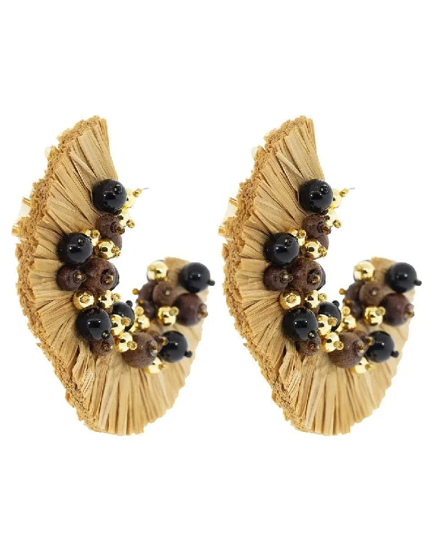 Maximalist Drop Earrings for Bling -Raffia Fringe Earrings