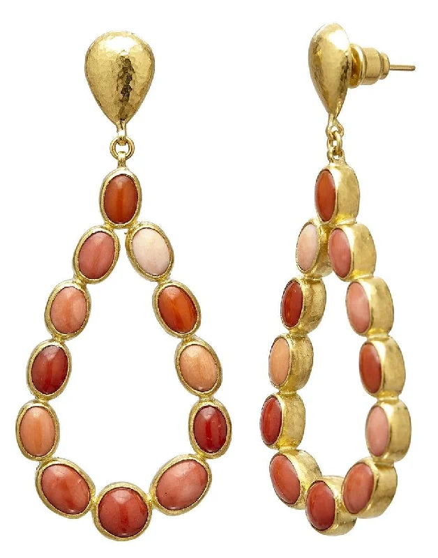 Oval Drop Earrings for Grace -Pointelle Coral Chandelier Earrings