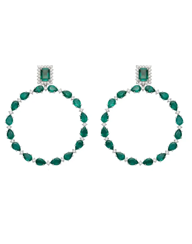 Star Shaped Drop Earrings for Charm -Esperanca Emerald and Diamond Earrings