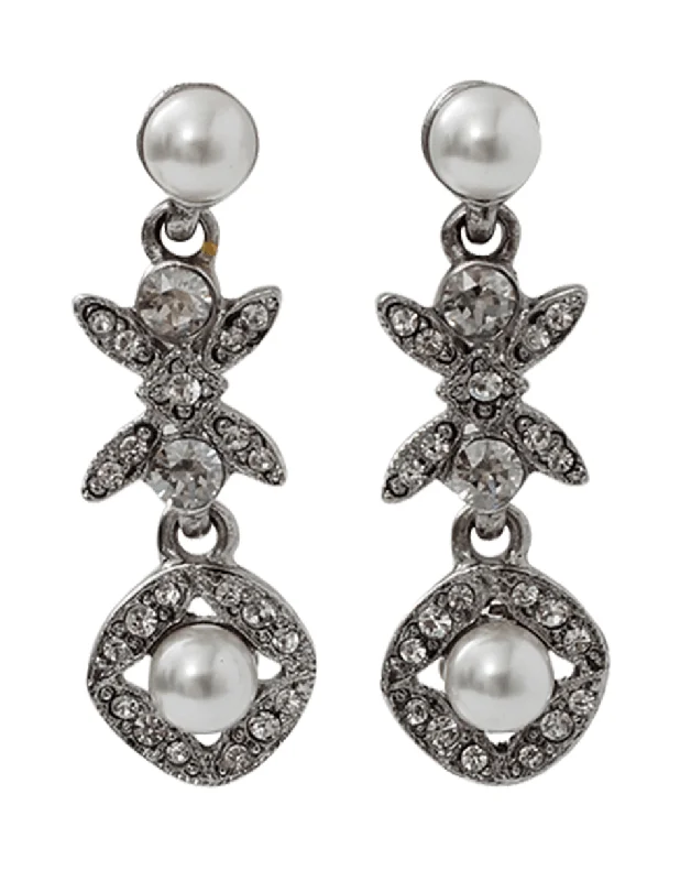 Nickel Free Drop Earrings for Safety -Lattice Pearl Drop Earrings