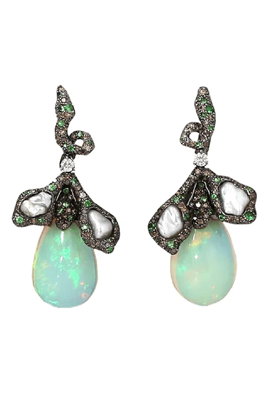 Detachable Drop Earrings with Charms -Opal Earrings